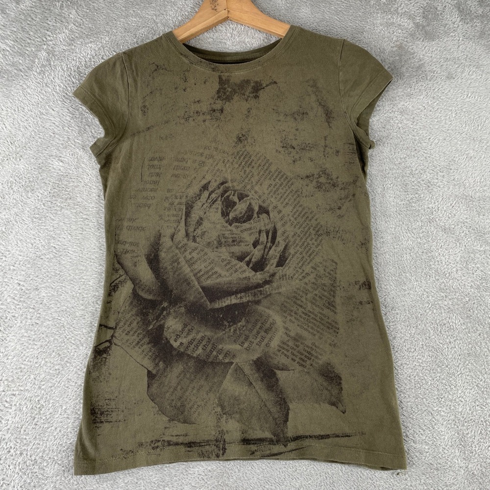 Mudd Rose Shirt Womens Medium Olive Green Grunge Fairycore Y2K Earthy Boho